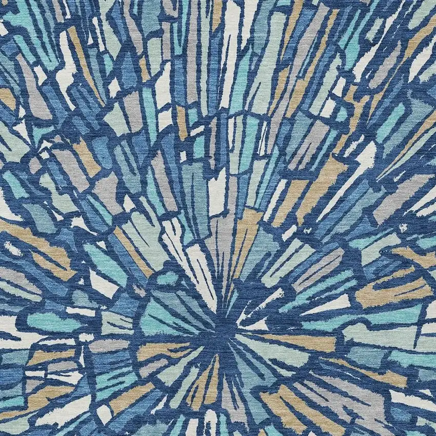 Navy Blue And Teal Blue Abstract Washable Indoor Outdoor Area Rug Photo 3