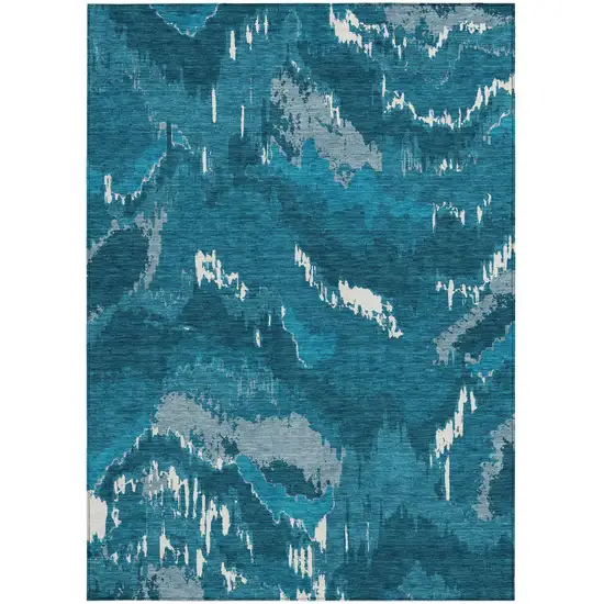 Navy Blue And Teal Blue Abstract Washable Indoor Outdoor Area Rug Photo 7