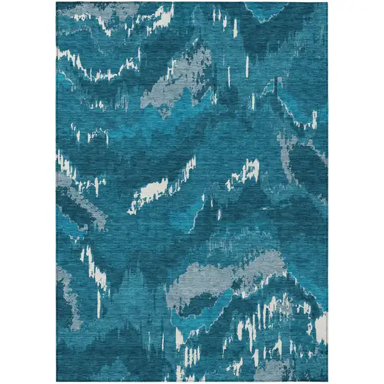 Navy Blue And Teal Blue Abstract Washable Indoor Outdoor Area Rug Photo 2