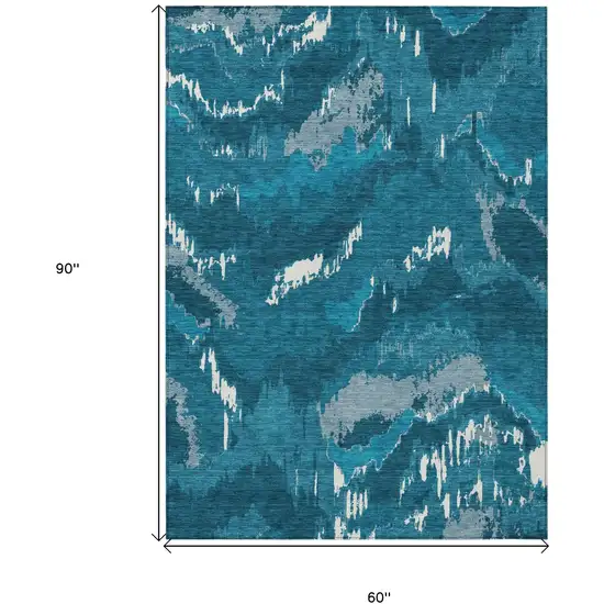 Navy Blue And Teal Blue Abstract Washable Indoor Outdoor Area Rug Photo 6