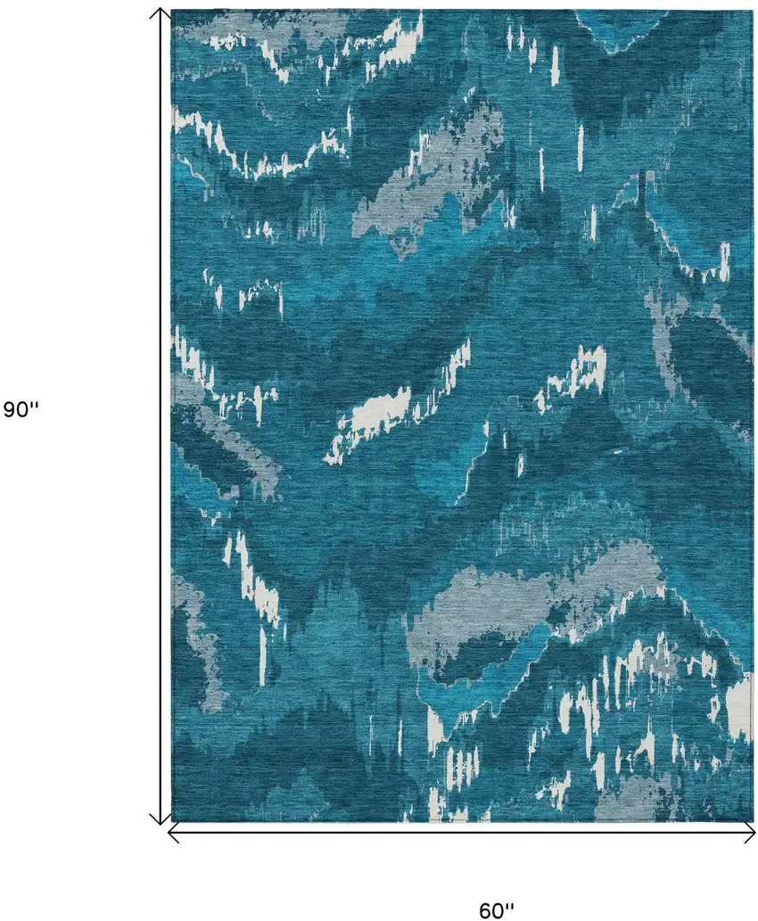 Navy Blue And Teal Blue Abstract Washable Indoor Outdoor Area Rug Photo 6