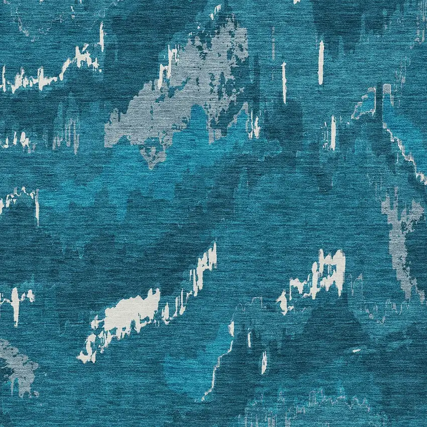 Navy Blue And Teal Blue Abstract Washable Indoor Outdoor Area Rug Photo 6