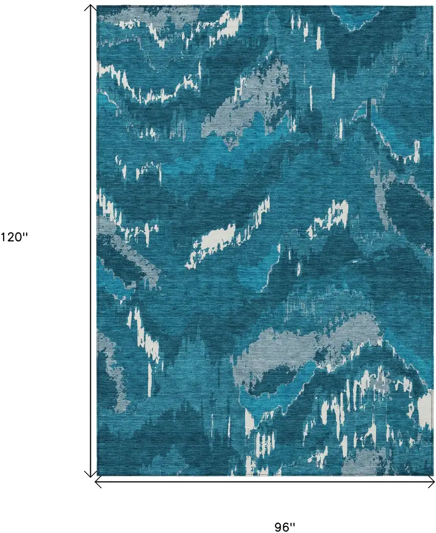Navy Blue And Teal Blue Abstract Washable Indoor Outdoor Area Rug Photo 3