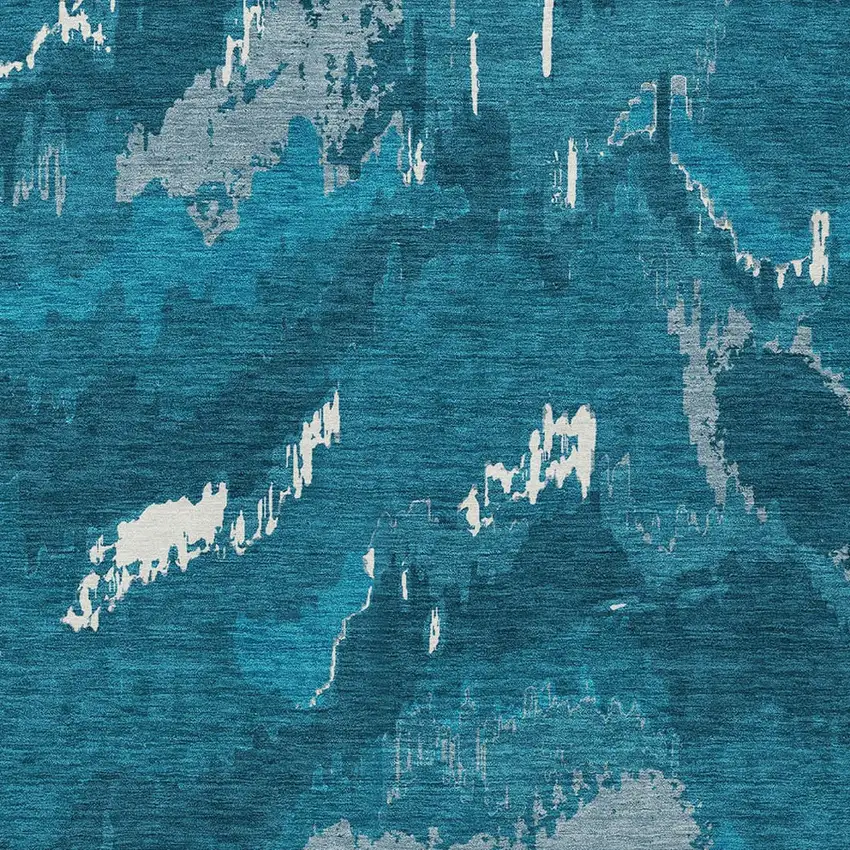 Navy Blue And Teal Blue Abstract Washable Indoor Outdoor Area Rug Photo 6