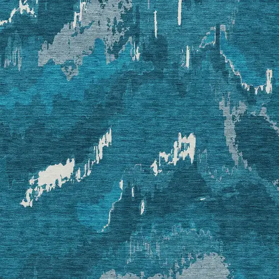Navy Blue And Teal Blue Abstract Washable Indoor Outdoor Area Rug Photo 6