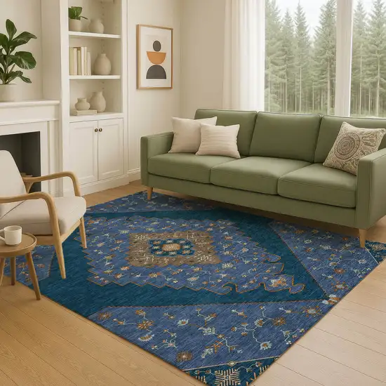 Navy Blue And Teal Blue Geometric Washable Indoor Outdoor Area Rug Photo 5