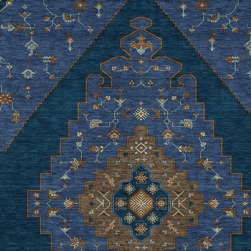 Navy Blue And Teal Blue Geometric Washable Indoor Outdoor Area Rug Photo 2