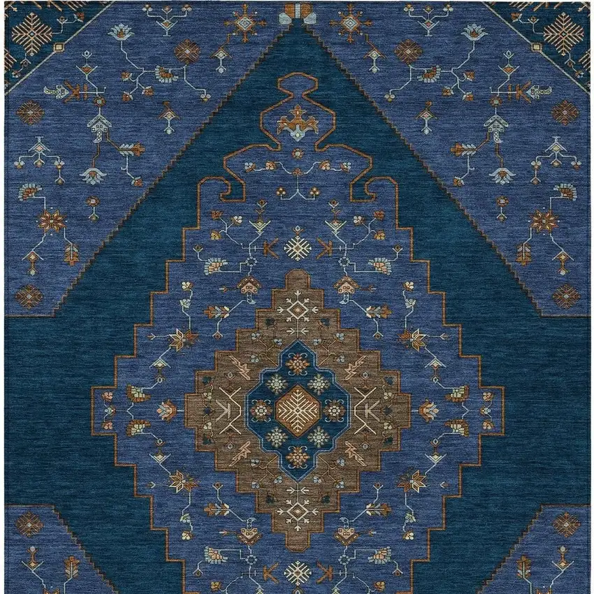 Navy Blue And Teal Blue Geometric Washable Indoor Outdoor Area Rug Photo 3