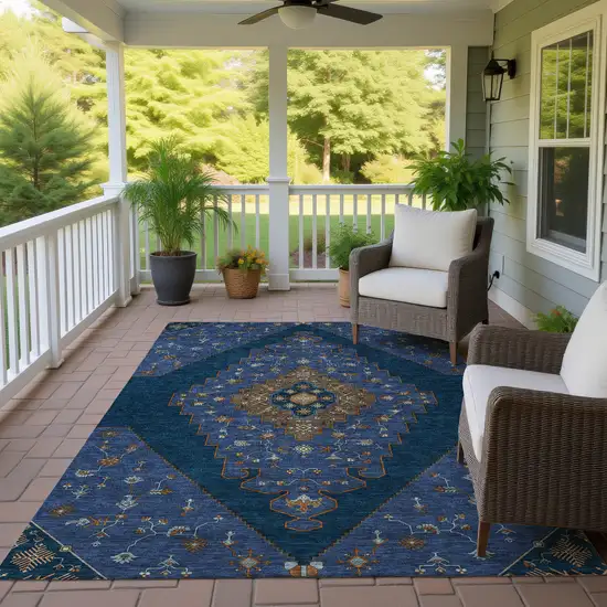 Navy Blue And Teal Blue Geometric Washable Indoor Outdoor Area Rug Photo 4