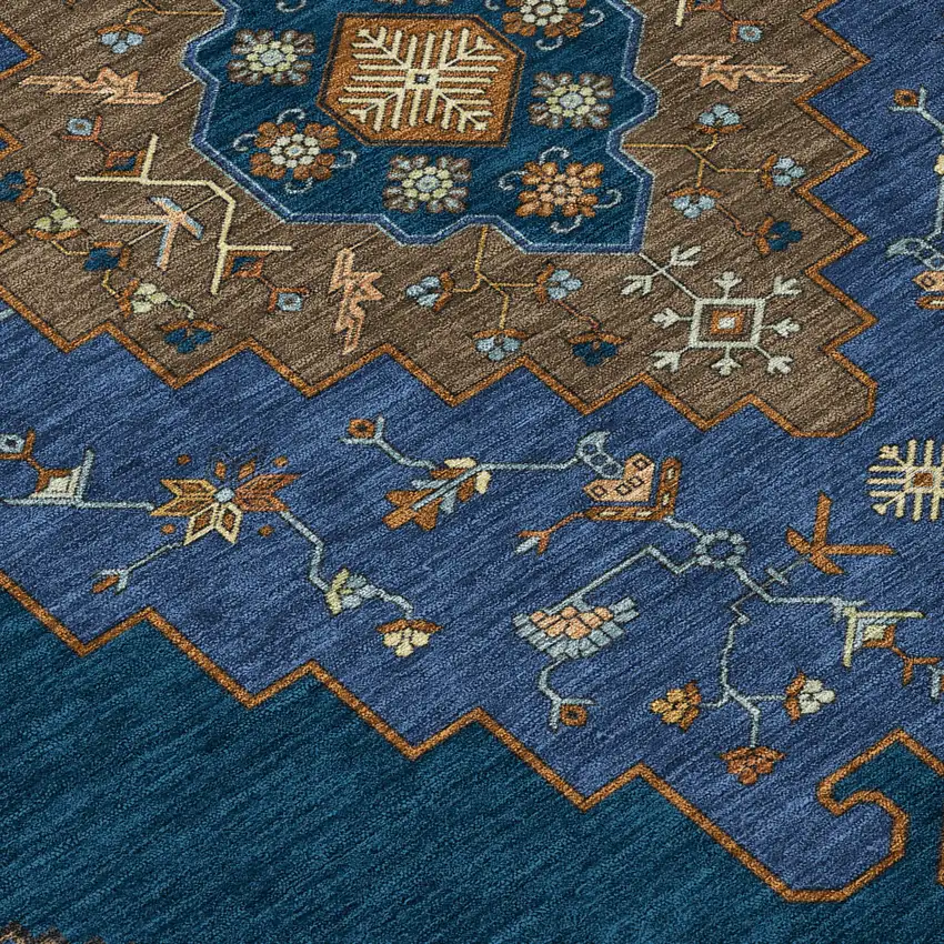 Navy Blue And Teal Blue Geometric Washable Indoor Outdoor Area Rug Photo 9