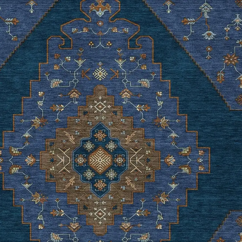 Navy Blue And Teal Blue Geometric Washable Indoor Outdoor Area Rug Photo 2