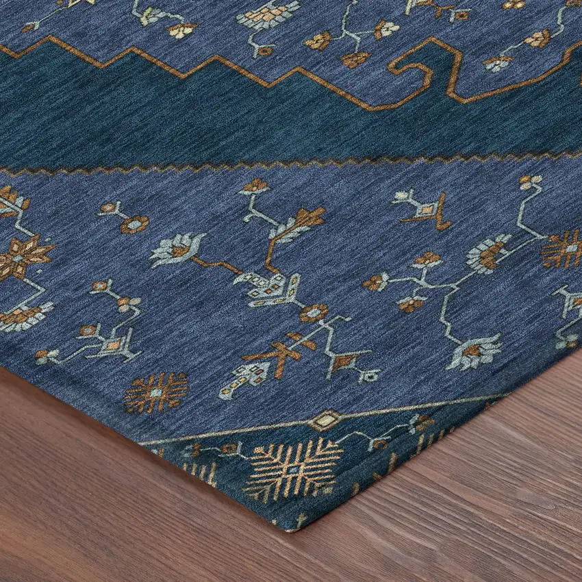 Navy Blue And Teal Blue Geometric Washable Indoor Outdoor Area Rug Photo 8