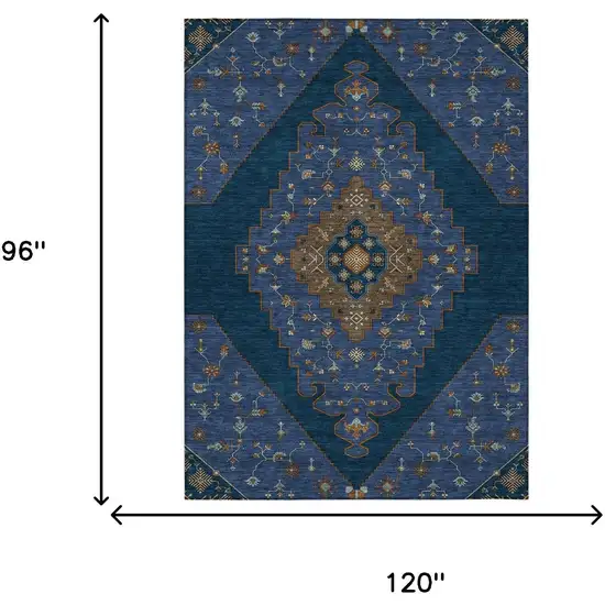 Navy Blue And Teal Blue Geometric Washable Indoor Outdoor Area Rug Photo 6