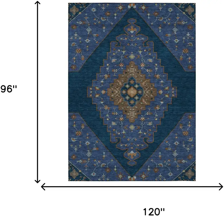Navy Blue And Teal Blue Geometric Washable Indoor Outdoor Area Rug Photo 6