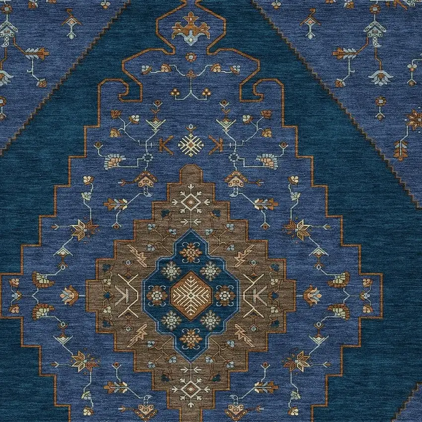 Navy Blue And Teal Blue Geometric Washable Indoor Outdoor Area Rug Photo 2