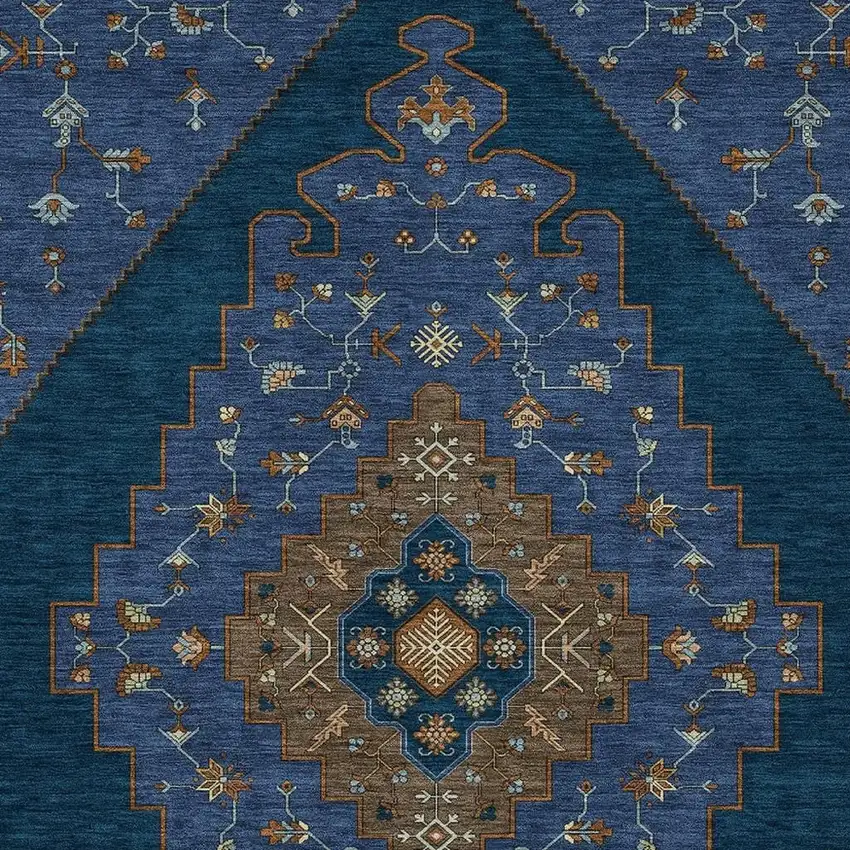 Navy Blue And Teal Blue Geometric Washable Indoor Outdoor Area Rug Photo 2