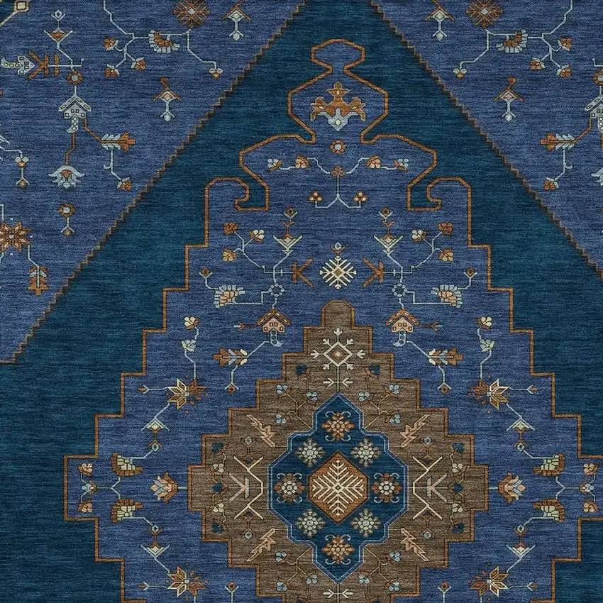 Navy Blue And Teal Blue Geometric Washable Indoor Outdoor Area Rug Photo 2