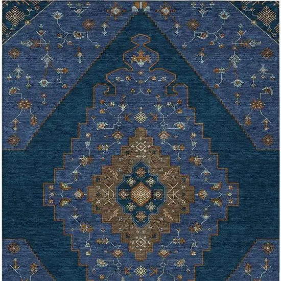 Navy Blue And Teal Blue Geometric Washable Indoor Outdoor Area Rug Photo 3