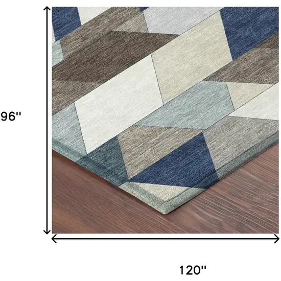 Navy Blue And Teal Blue Geometric Washable Indoor Outdoor Area Rug Photo 7