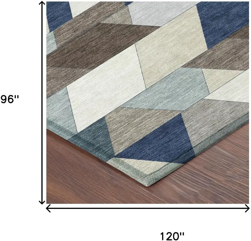 Navy Blue And Teal Blue Geometric Washable Indoor Outdoor Area Rug Photo 7