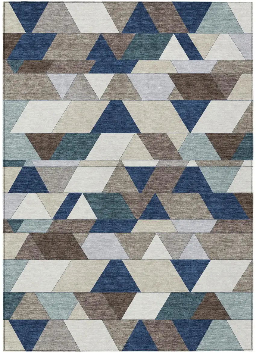 Navy Blue And Teal Blue Geometric Washable Indoor Outdoor Area Rug Photo 5