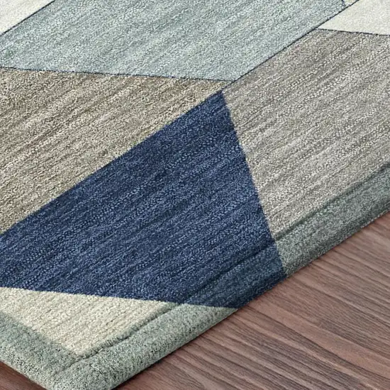Navy Blue And Teal Blue Geometric Washable Indoor Outdoor Area Rug Photo 3