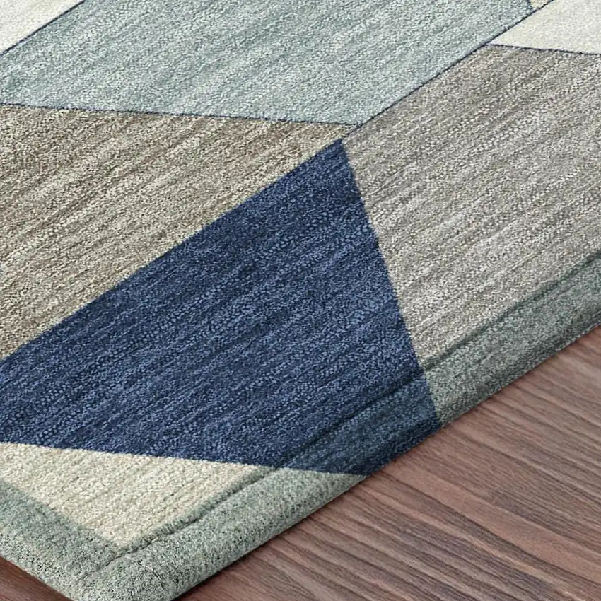 Navy Blue And Teal Blue Geometric Washable Indoor Outdoor Area Rug Photo 3