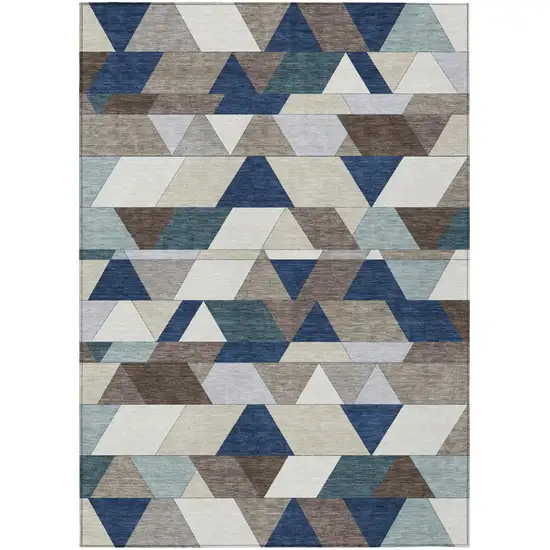 Navy Blue And Teal Blue Geometric Washable Indoor Outdoor Area Rug Photo 5