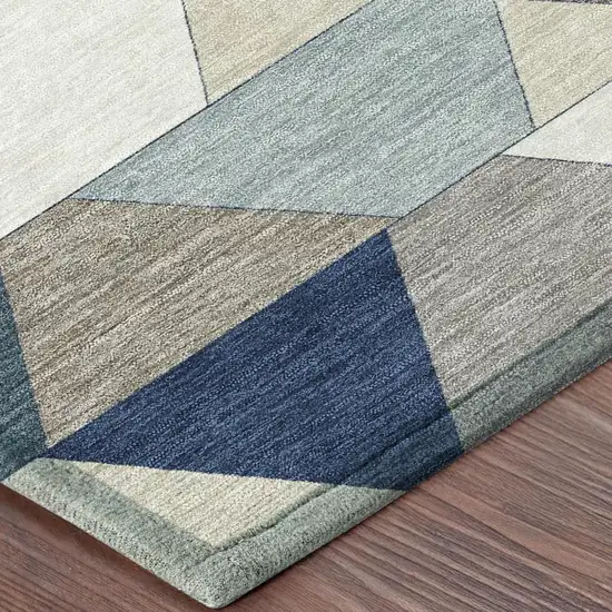Navy Blue And Teal Blue Geometric Washable Indoor Outdoor Area Rug Photo 4