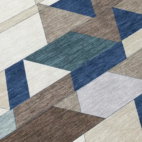 Navy Blue And Teal Blue Geometric Washable Indoor Outdoor Area Rug Photo 6