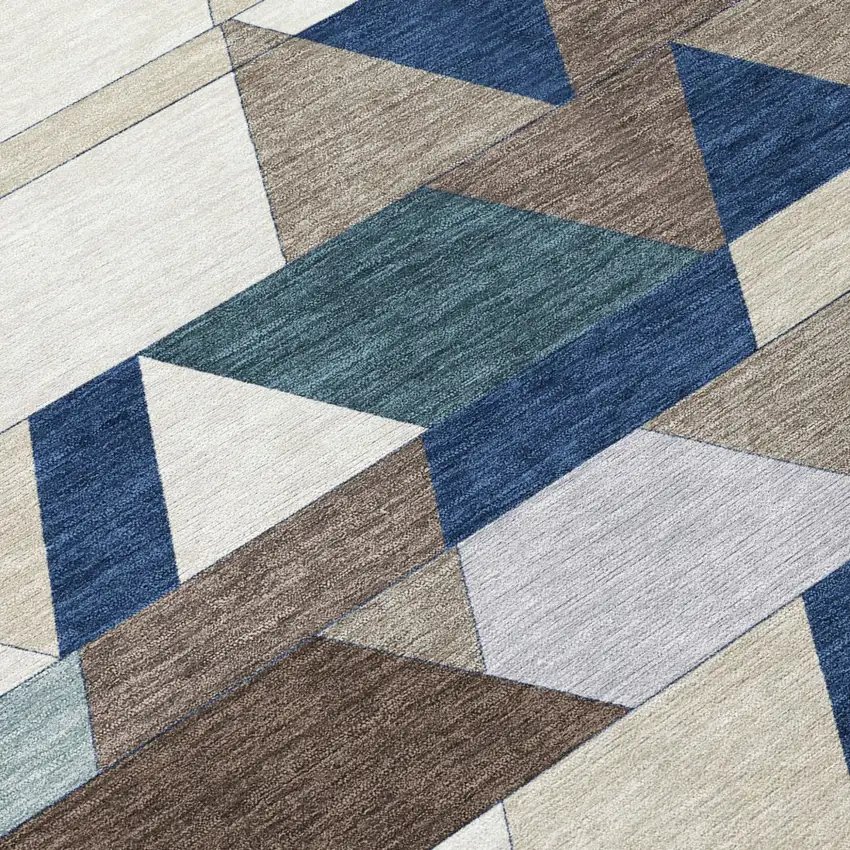 Navy Blue And Teal Blue Geometric Washable Indoor Outdoor Area Rug Photo 6