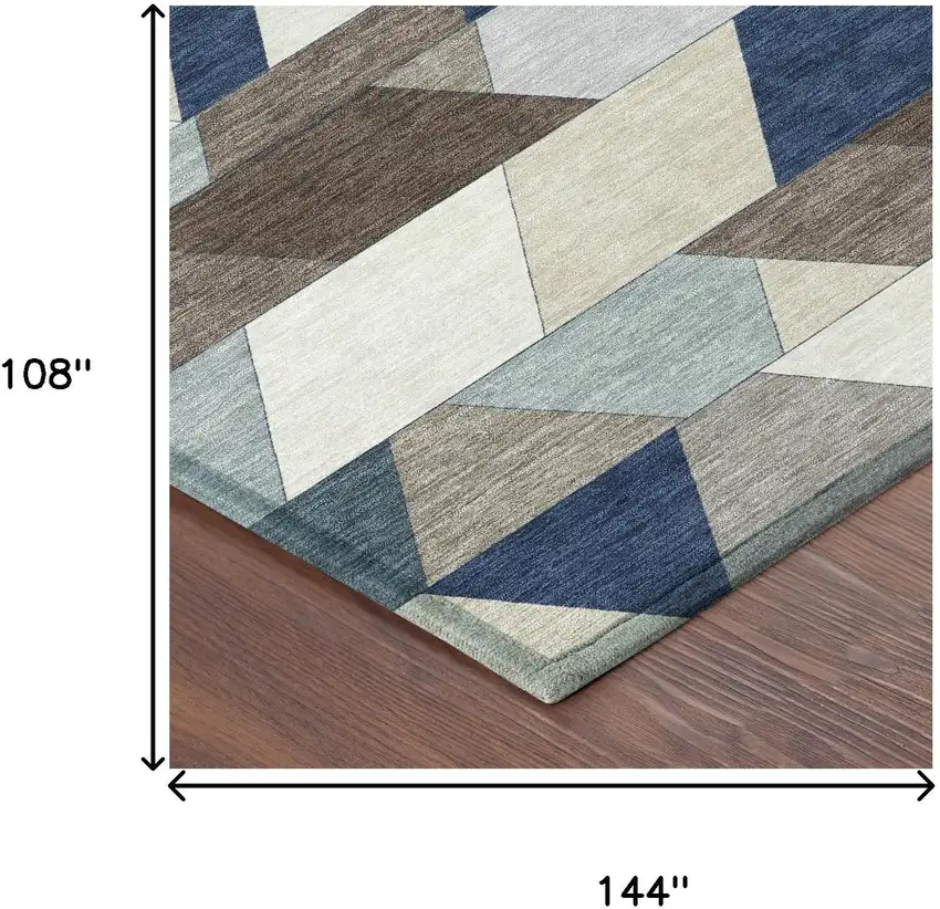 Navy Blue And Teal Blue Geometric Washable Indoor Outdoor Area Rug Photo 7