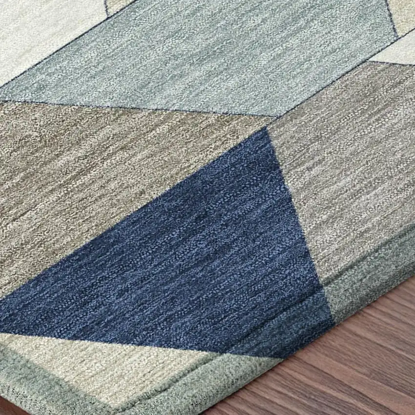 Navy Blue And Teal Blue Geometric Washable Indoor Outdoor Area Rug Photo 3
