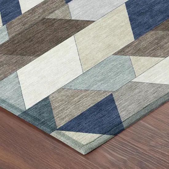 Navy Blue And Teal Blue Geometric Washable Indoor Outdoor Area Rug Photo 3