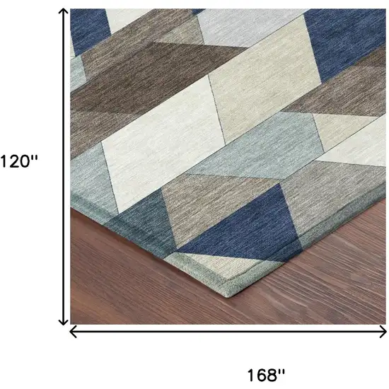 Navy Blue And Teal Blue Geometric Washable Indoor Outdoor Area Rug Photo 7