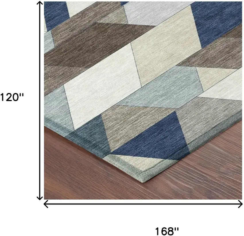 Navy Blue And Teal Blue Geometric Washable Indoor Outdoor Area Rug Photo 7