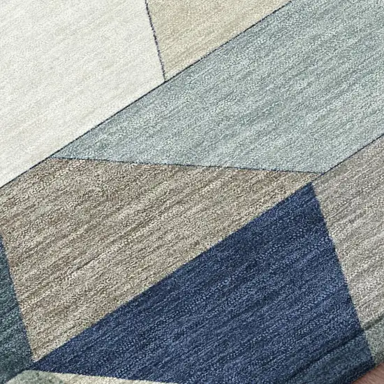Navy Blue And Teal Blue Geometric Washable Indoor Outdoor Area Rug Photo 2