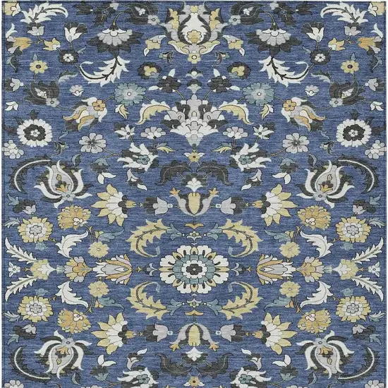 Navy Blue And Wheat Floral Medallion Washable Indoor Outdoor Area Rug Photo 3
