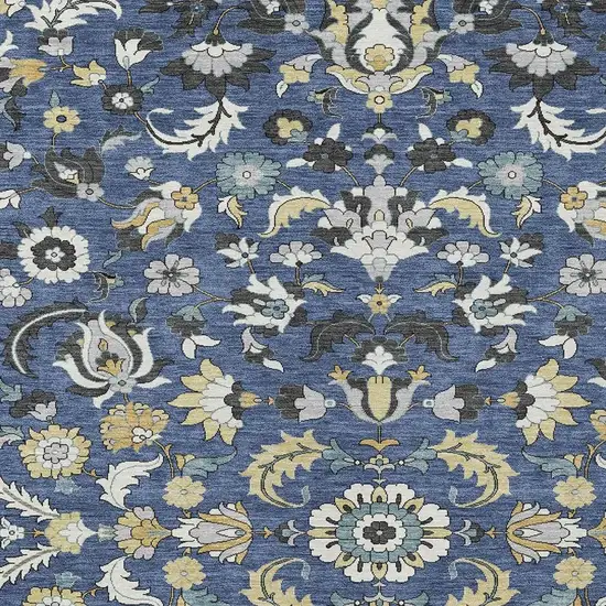 Navy Blue And Wheat Floral Medallion Washable Indoor Outdoor Area Rug Photo 2