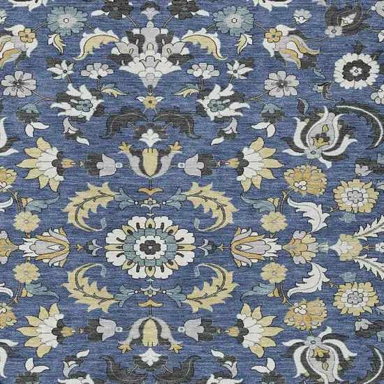 Navy Blue And Wheat Floral Medallion Washable Indoor Outdoor Area Rug Photo 2