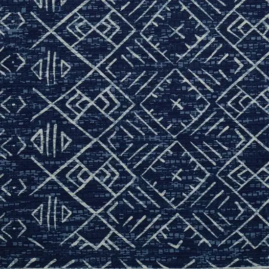 Navy Blue And White Abstract Geometric Distressed Washable Area Rug Photo 3
