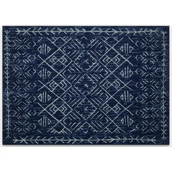Navy Blue And White Abstract Geometric Distressed Washable Area Rug Photo 2