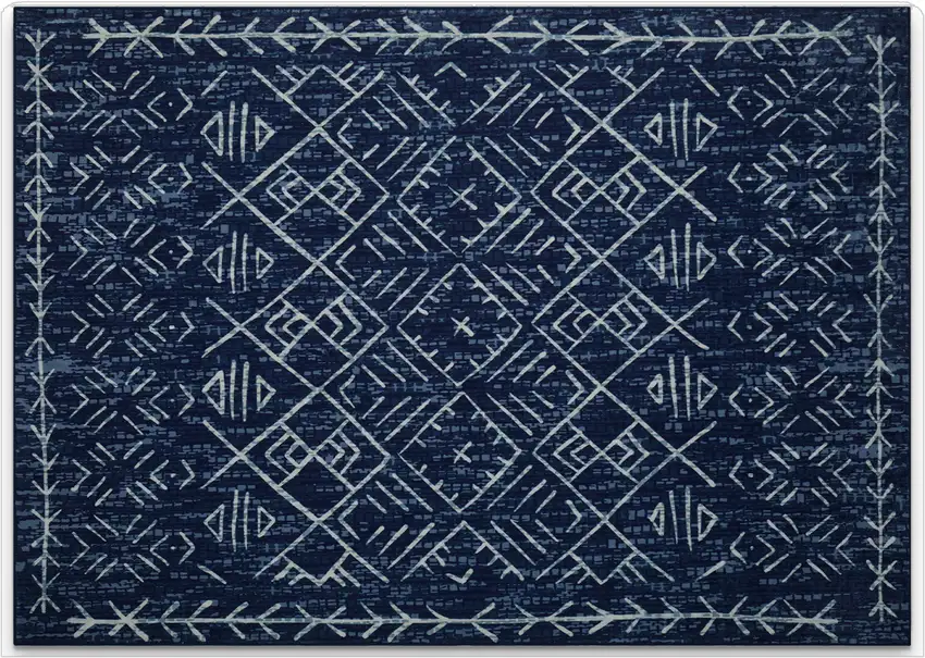 Navy Blue And White Abstract Geometric Distressed Washable Area Rug Photo 2