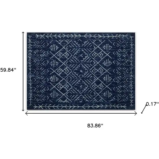 Navy Blue And White Abstract Geometric Distressed Washable Area Rug Photo 8