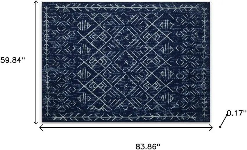 Navy Blue And White Abstract Geometric Distressed Washable Area Rug Photo 8