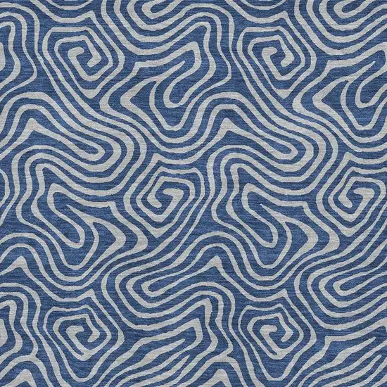 Navy Blue And White Abstract Washable Area Rug With UV Protection Photo 2