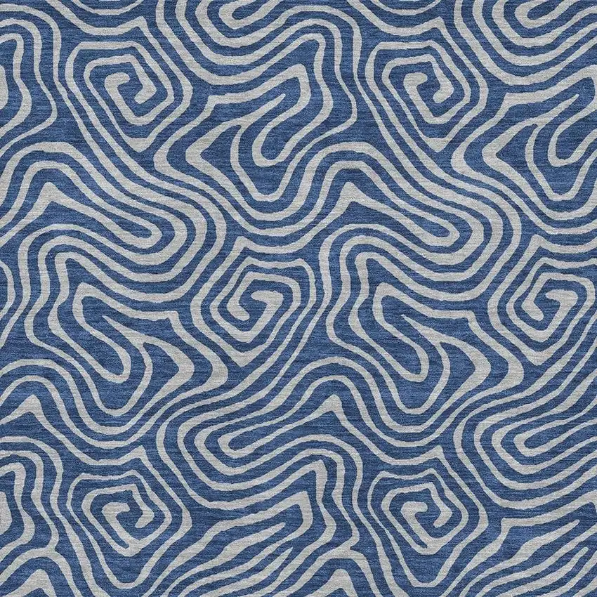Navy Blue And White Abstract Washable Area Rug With UV Protection Photo 2