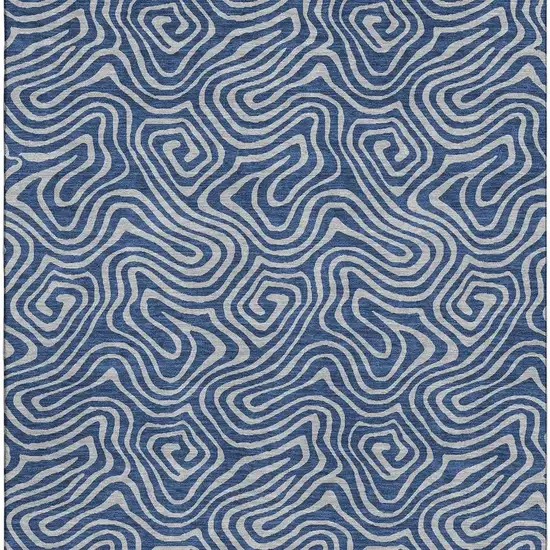 Navy Blue And White Abstract Washable Area Rug With UV Protection Photo 3