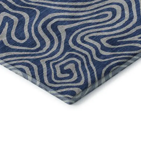 Navy Blue And White Abstract Washable Area Rug With UV Protection Photo 7