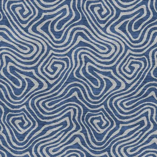 Navy Blue And White Abstract Washable Area Rug With UV Protection Photo 2